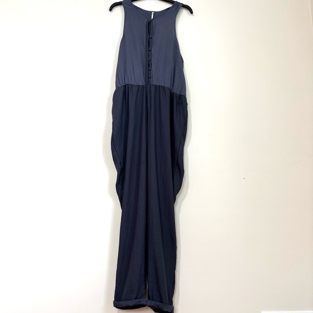 Free People Boho Slouchy blue sleeveless preppy jumpsuit overalls